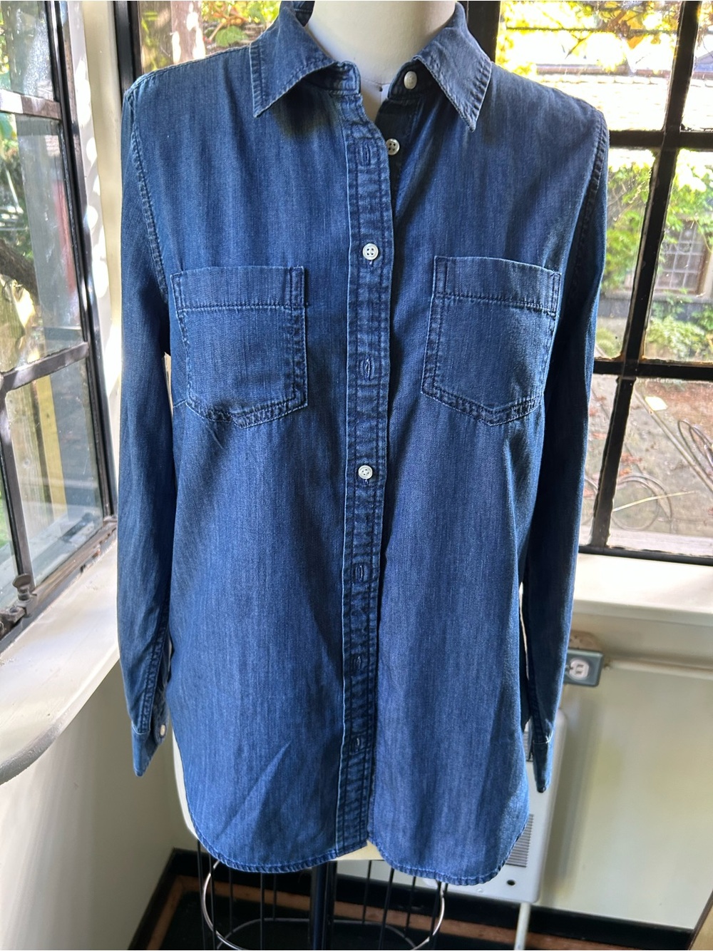 Semi fitted denim button up shirt
